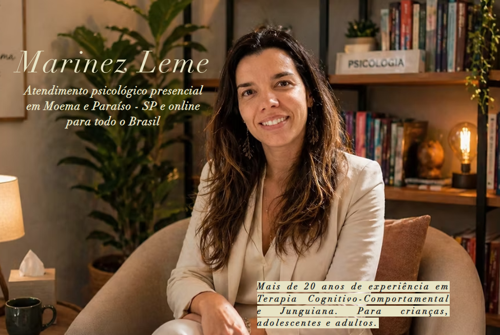 Marinez Leme — psicóloga em seu consultório em Moema. Mais de 20 anos de experiência em Terapia Cognitivo-Comportamental e Junguiana.